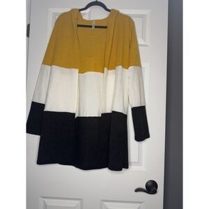 Magic Fit Color Block Hooded Cardigan Sweater Xl Yellow Black White